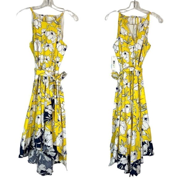Eliza J Floral Dress Ruffle Midi Yellow Blue High Low Halter 4 - Picture 15 of 15